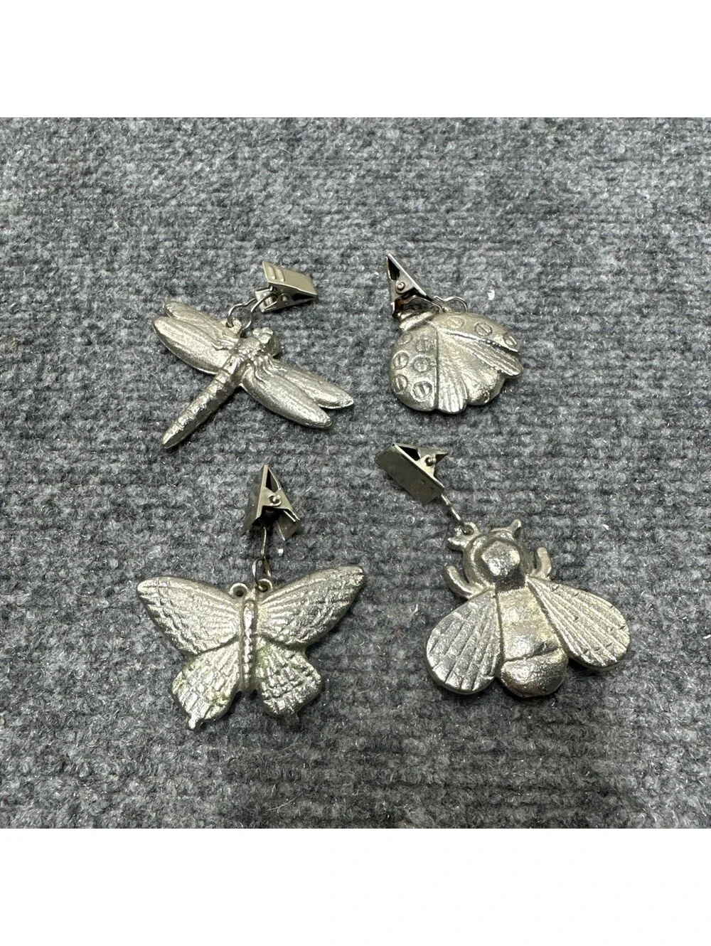4 Pewter Weighted table cloth clip Hangers Insect